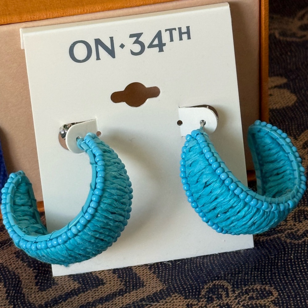 ON 34th Blue woven Hoop Earrings NWT